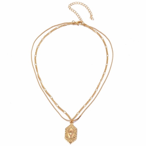 'Warrior' Layered Cross Shield Gold Necklace - Picture 6 of 9